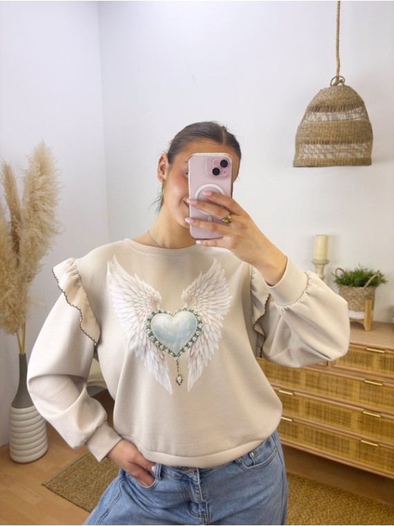 Sudadera Volante Beige