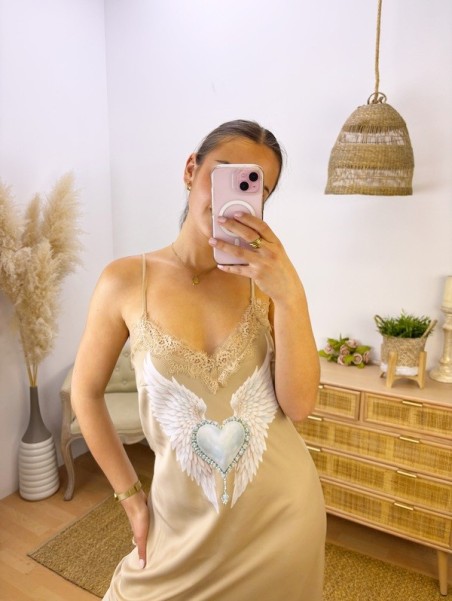 Vestido Lencero Alas Beige