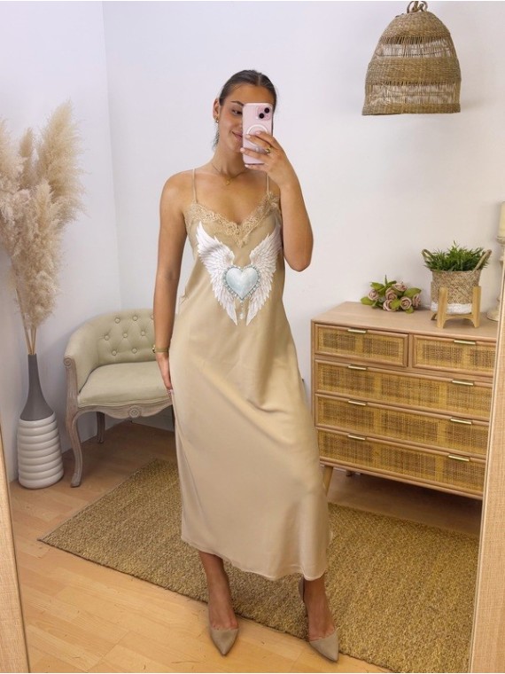 Vestido Lencero Alas Beige