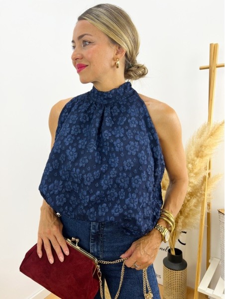 Top Abullonado azul