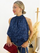 Top Abullonado azul