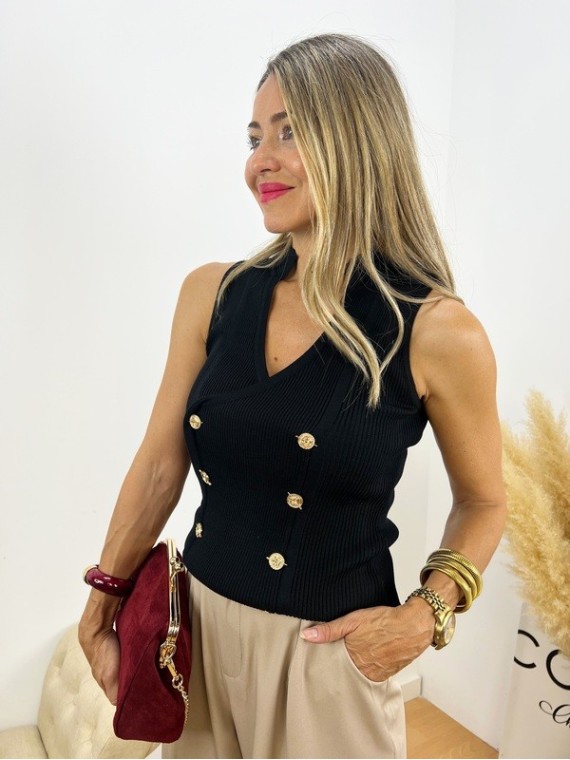Top Botones negro
