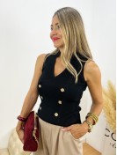 Top Botones negro