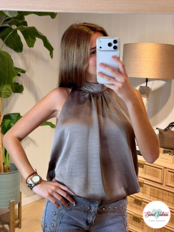 Top Halter Satén Topo