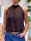 Top Satinado Lazo Marrón