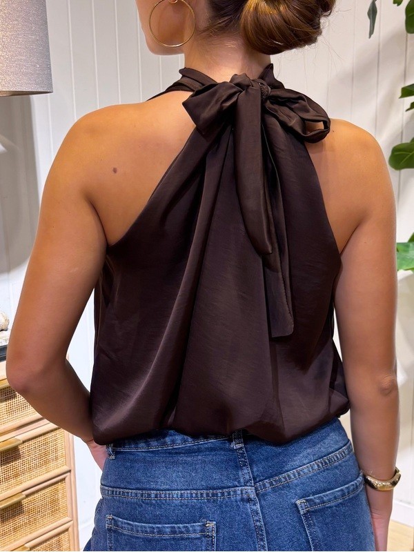 Top Satinado Lazo Marrón