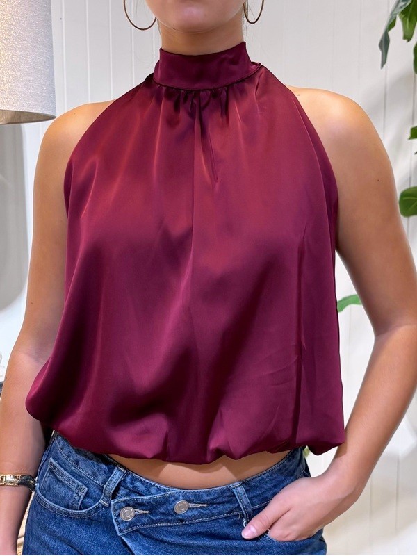 Top Satinado Lazo Granate