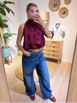 Top Satinado Lazo Granate